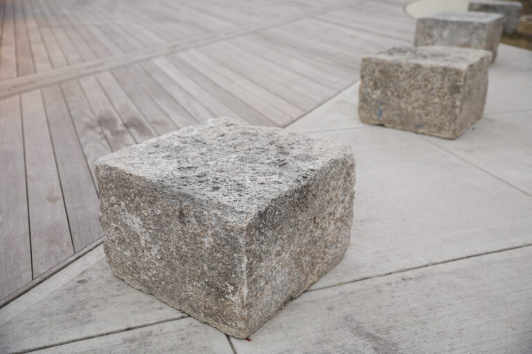 Stone blocks hardscaping on the ground in a commercial business park